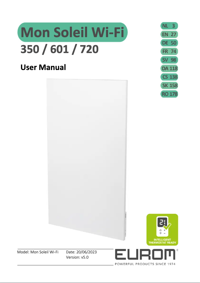 Page n°1 - Manuel utilisateur Eurom Mon Soleil 601 WiFi