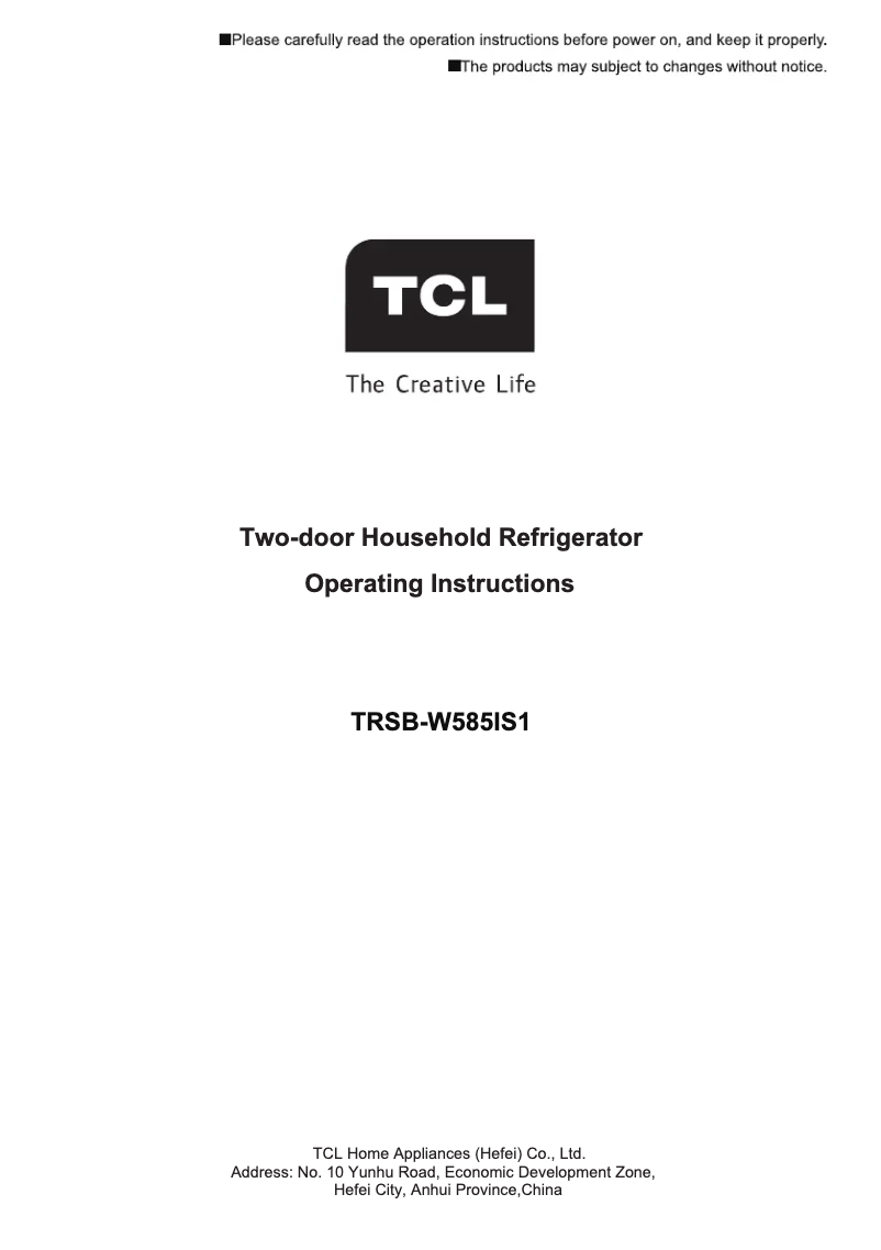 Page n°1 - Manuel utilisateur TCL TRSB-W585IS1