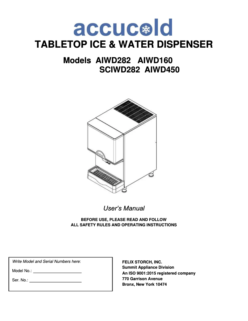 Page 1 de la notice Manuel utilisateur Accucold AIWD282FLTR