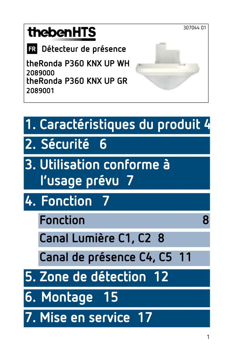 Page 1 de la notice Manuel utilisateur Theben theRonda P360 KNX UP