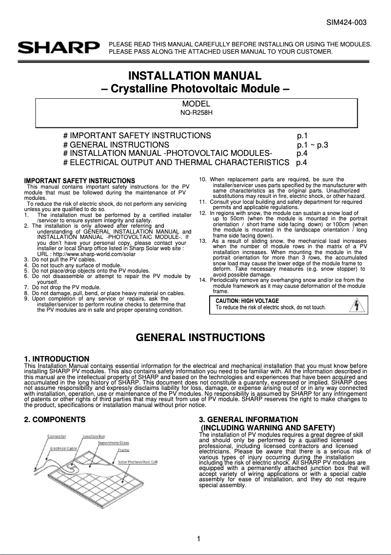 Image de la première page du manuel de l'appareil NQ-R258H