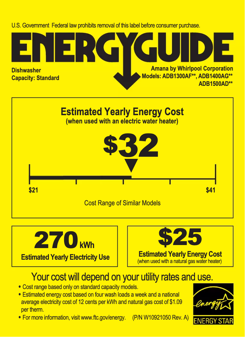 Page n°1 - Label énergétique Amana ADB1400AG