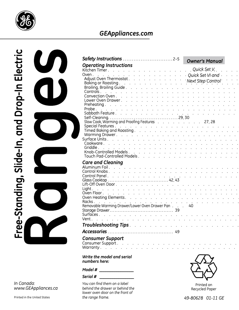 First page image of the manual for JB870DRWW