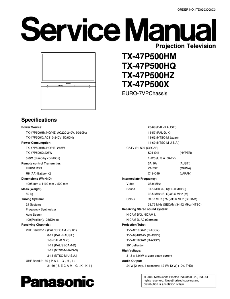 Page 1 de la notice Manuel utilisateur Panasonic TX-47P500X