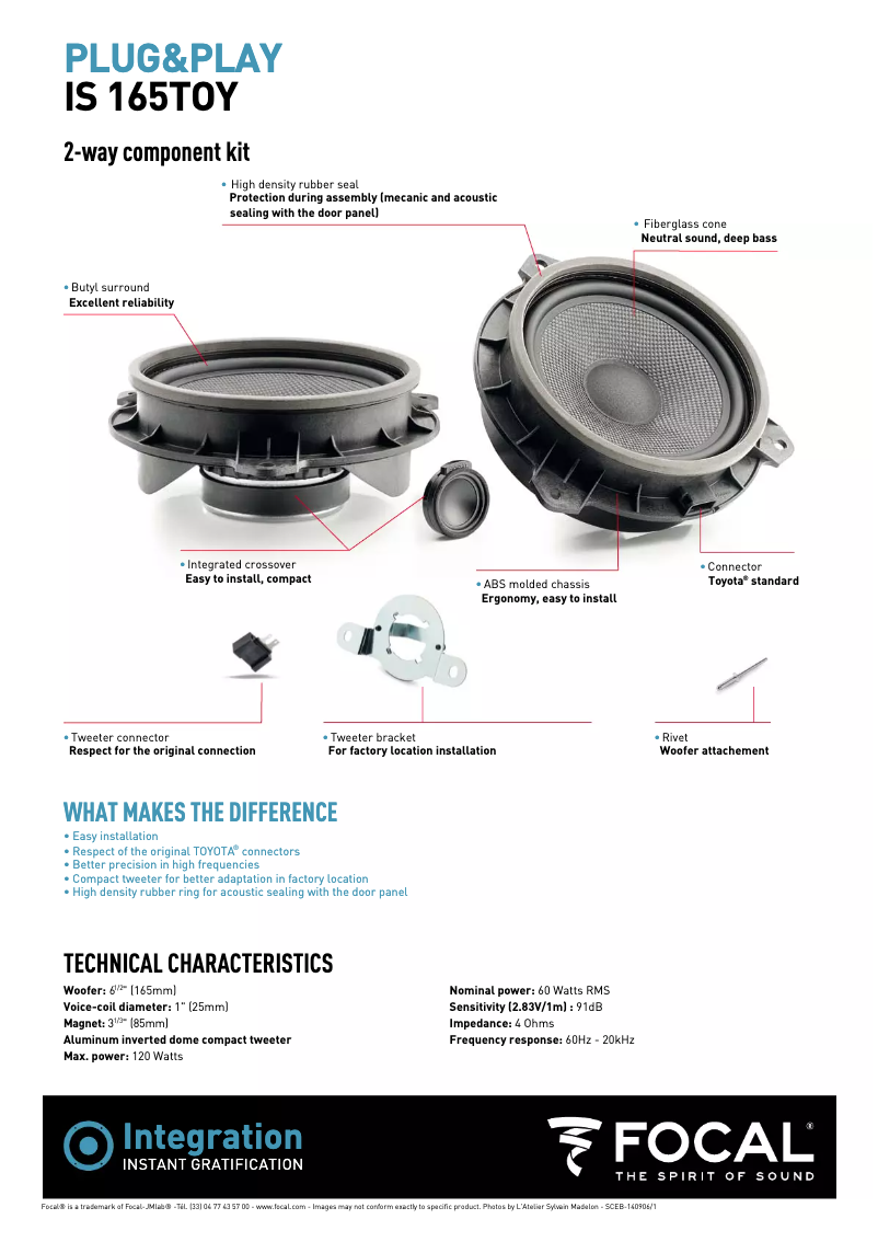 Page 1 de la notice Fiche technique Focal IS 165TOY