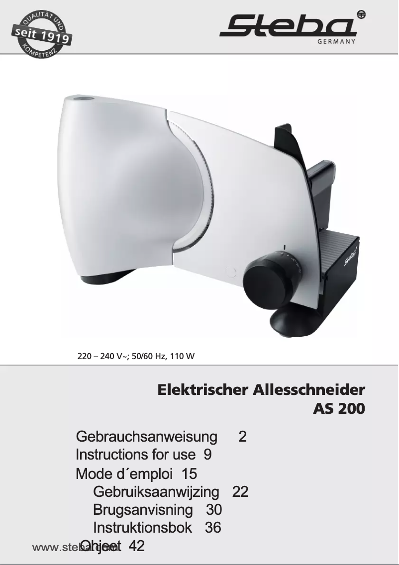 Page 1 de la notice Manuel utilisateur Steba AS 200