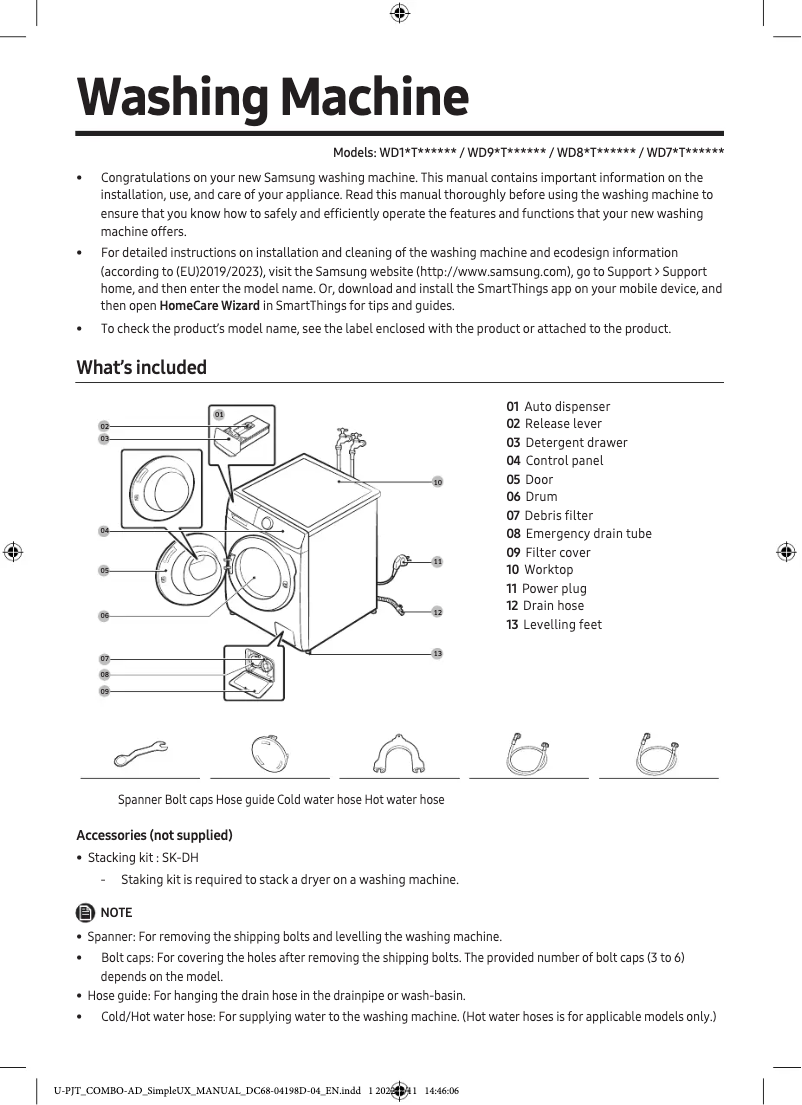 Page 1 de la notice Guide de démarrage rapide Samsung WD84T634CBE