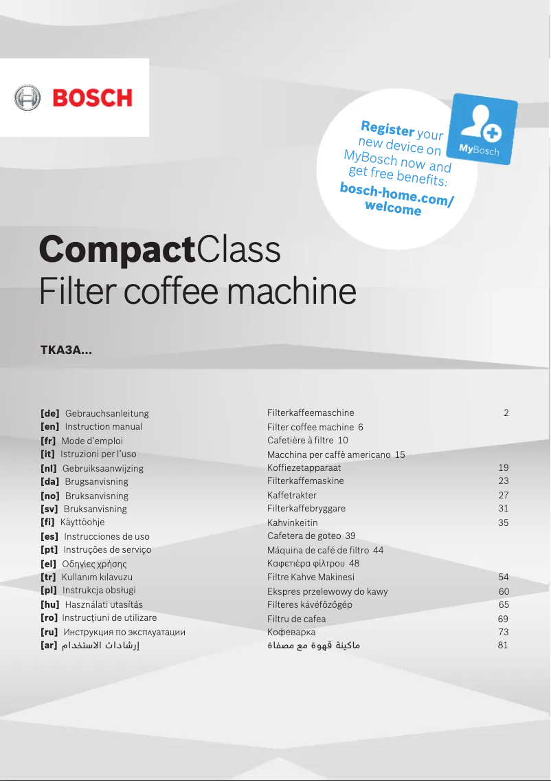 Page 1 de la notice Manuel utilisateur Bosch CompactClass TKA3A011