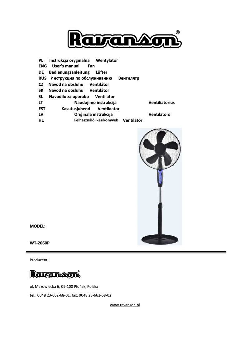 Page 1 de la notice Manuel utilisateur Ravanson WT-2060P
