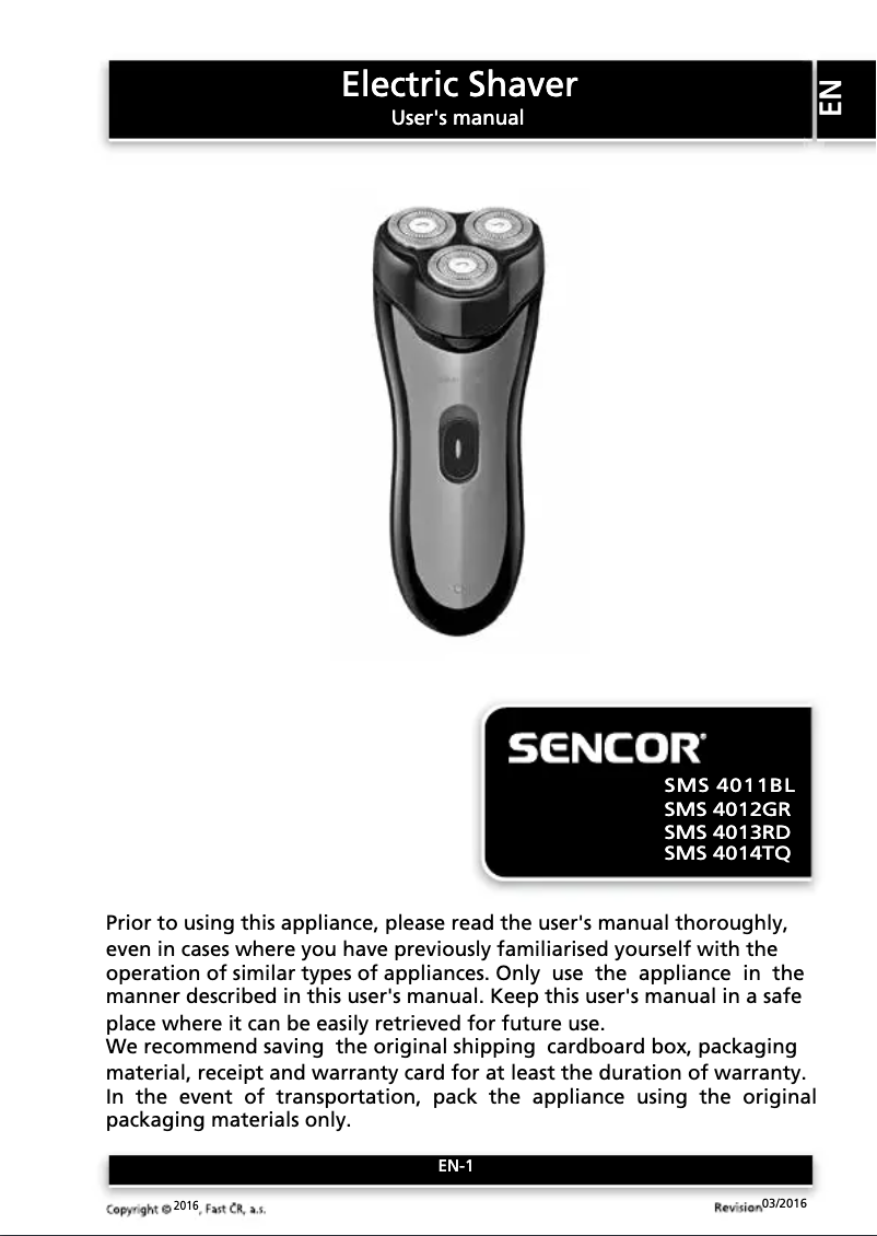 Page 1 de la notice Manuel utilisateur Sencor SMS 4012GR
