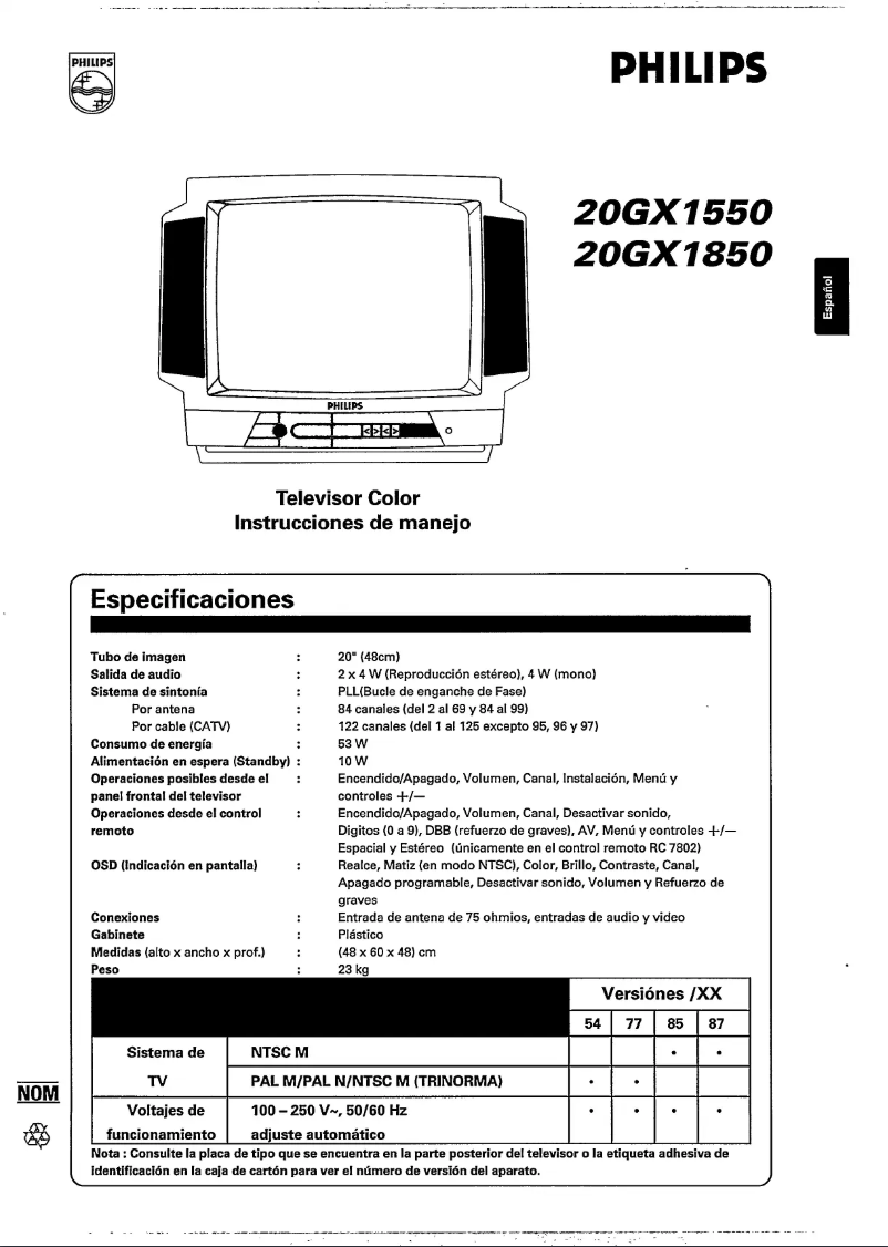 First page image of the manual for 20GX1550
