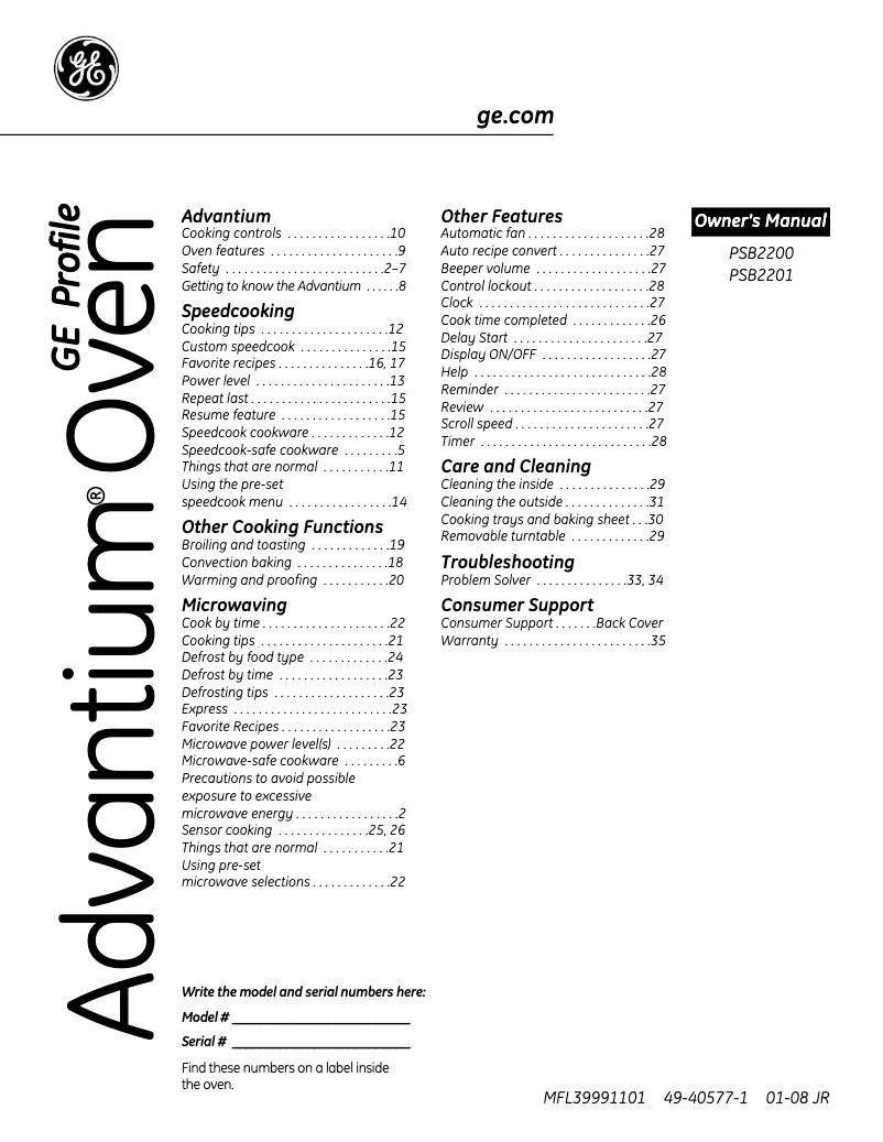 First page image of the manual for PSB2200NBB