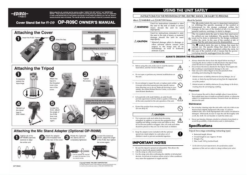 Image de la première page du manuel de l'appareil OP-R09M