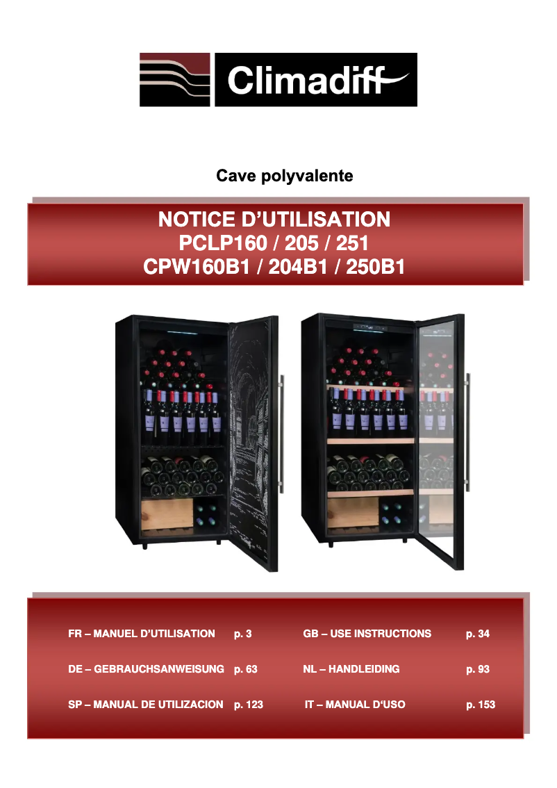 Page 1 de la notice Manuel utilisateur Climadiff PCLP251