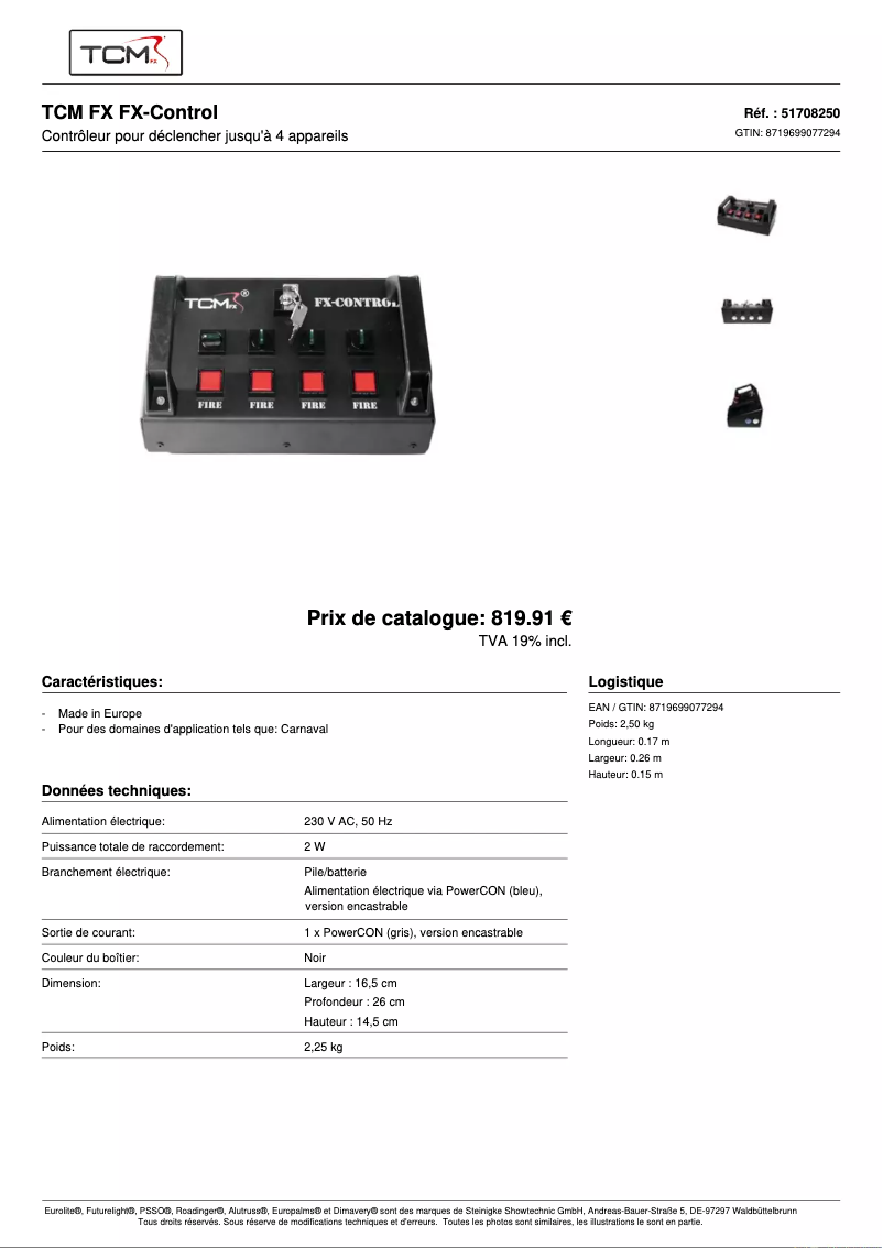 Page 1 de la notice Fiche technique TCM FX FX-Control