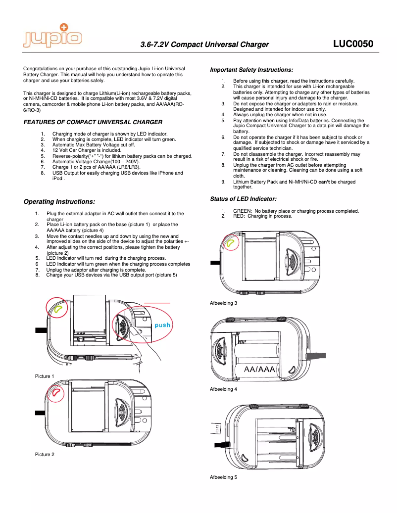 Page n°1 - Manuel utilisateur Jupio LUC0050