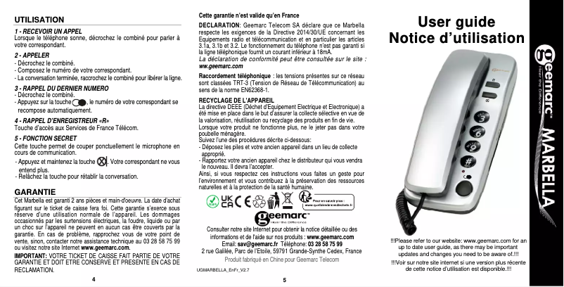 Imagen de la primera página del manual del dispositivo Marbella