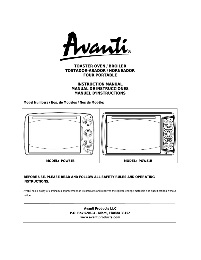 Page 1 de la notice Manuel utilisateur Avanti POW61B