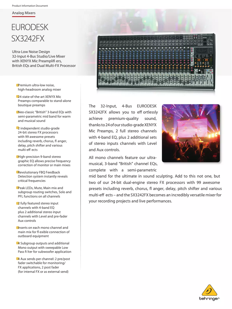Page 1 de la notice Fiche technique Behringer Eurodesk SX3242FX