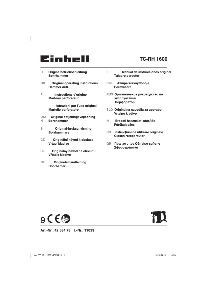 Page n°1 - Manuel utilisateur Einhell TC-RH 1600