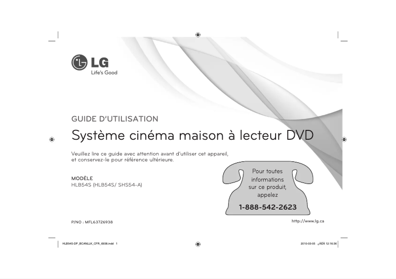 Page 1 de la notice Manuel utilisateur LG HLB54S