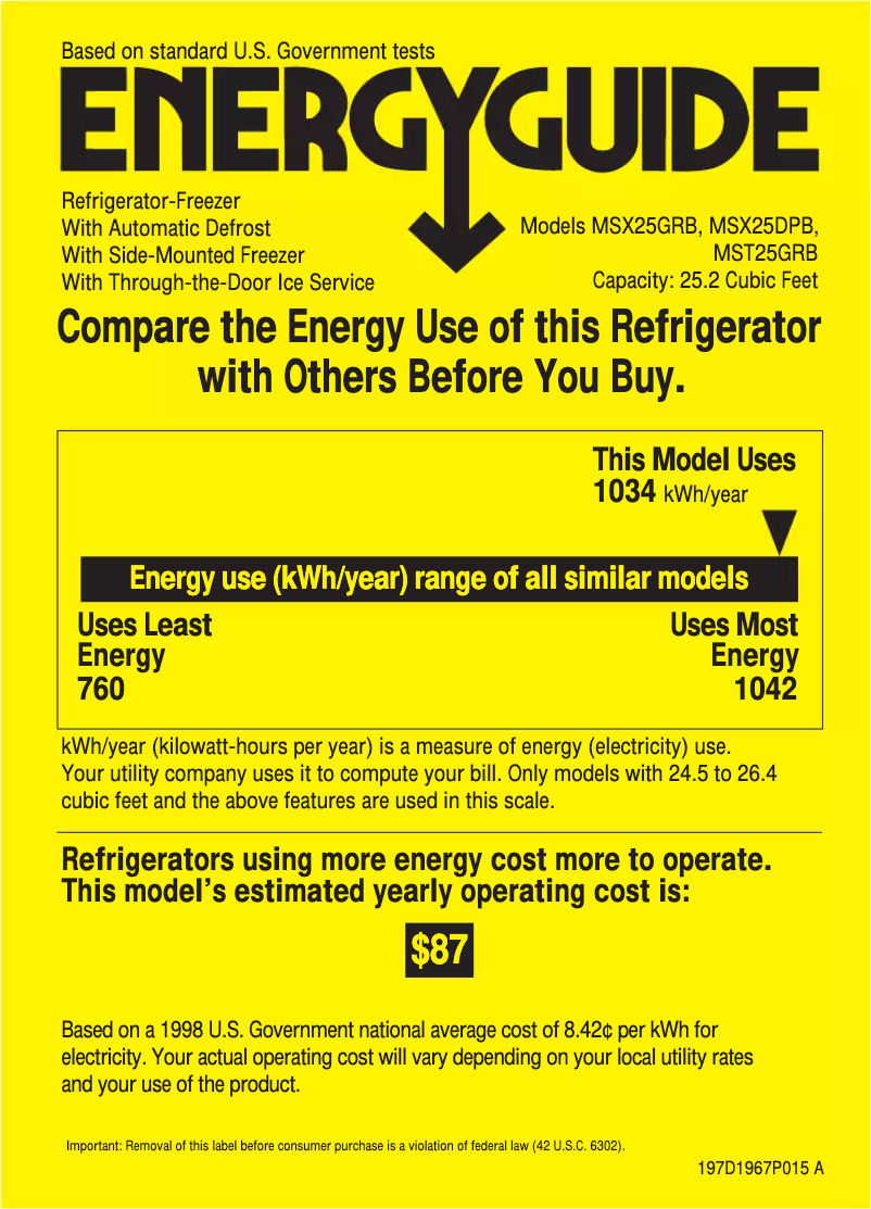 Page 1 de la notice Label énergétique RCA MSX25GRBAA