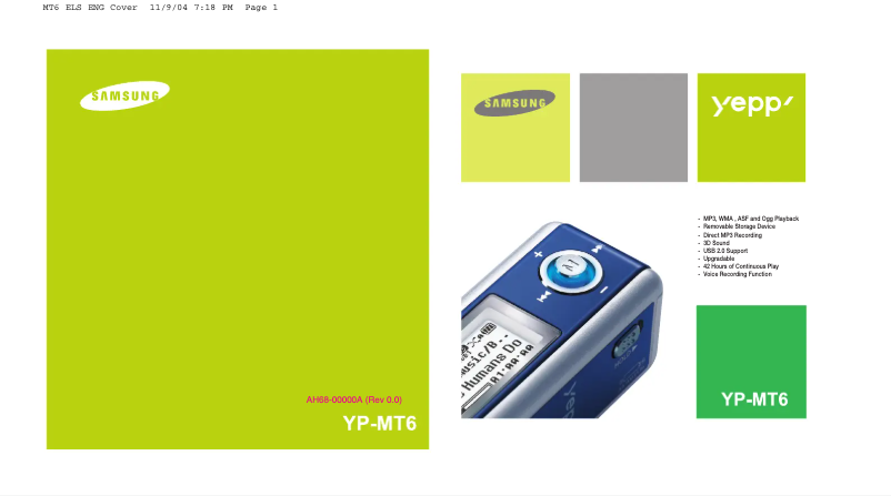 Page 1 de la notice Manuel utilisateur Samsung YP-MT6H