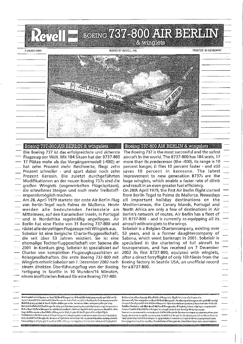 Page n°1 - Manuel utilisateur Revell Boeing 737-800 Air Berlin