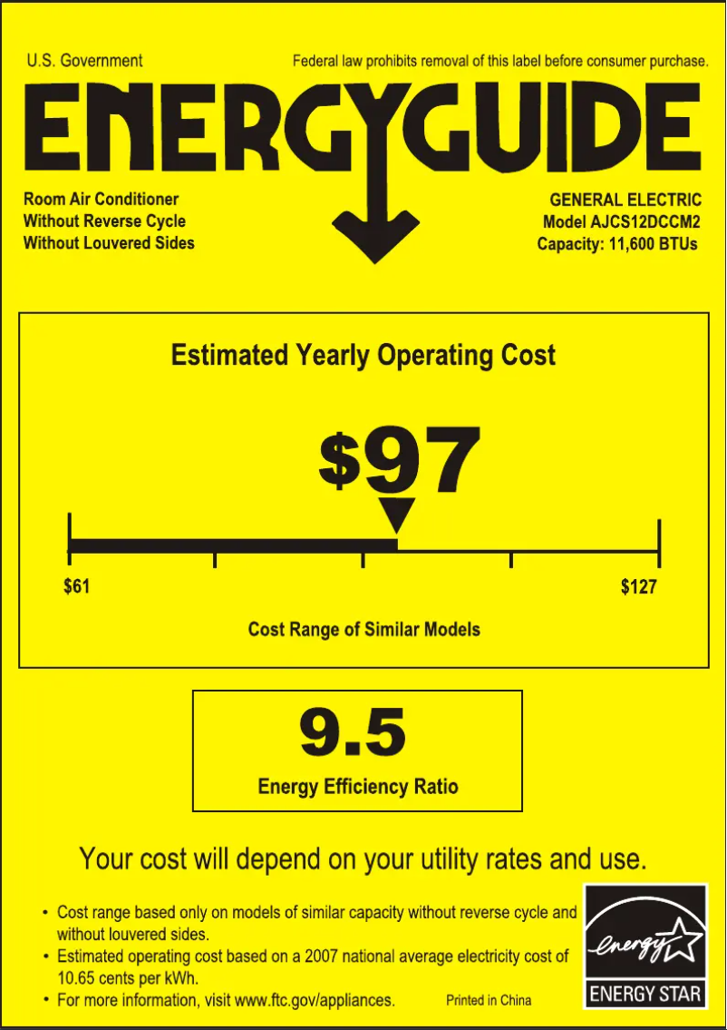 Page n°1 - Label énergétique GE AJCS12DCC