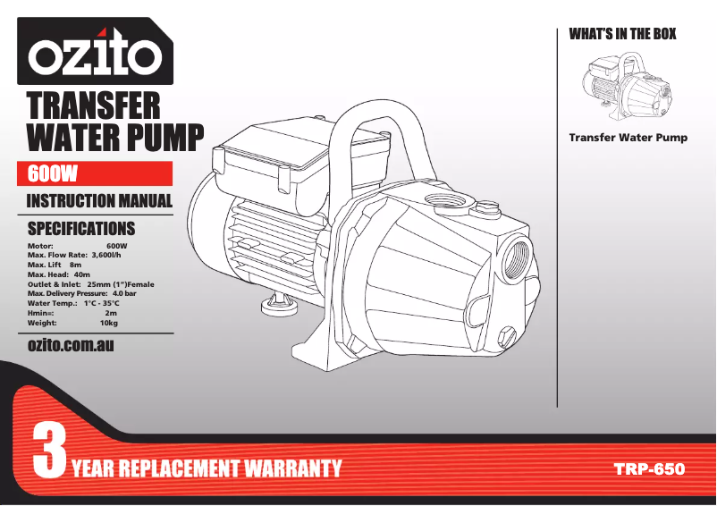 Page 1 de la notice Manuel utilisateur Ozito TRP-650