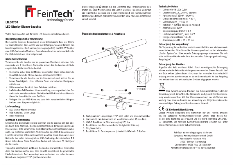 Página 1 del manual Manual de usuario FeinTech LTL00700
