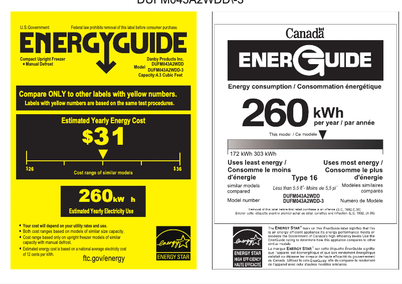 Page n°1 - Label énergétique Danby Designer DUFM043A2WDD