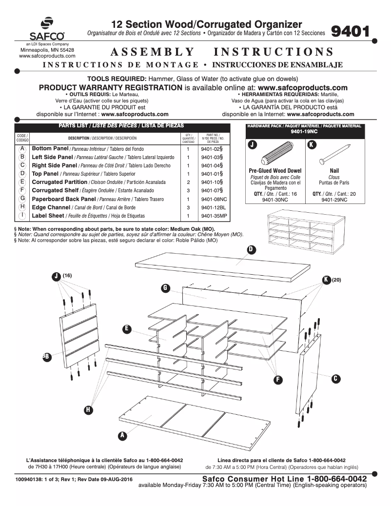 Page 1 de la notice Manuel utilisateur Safco 9401