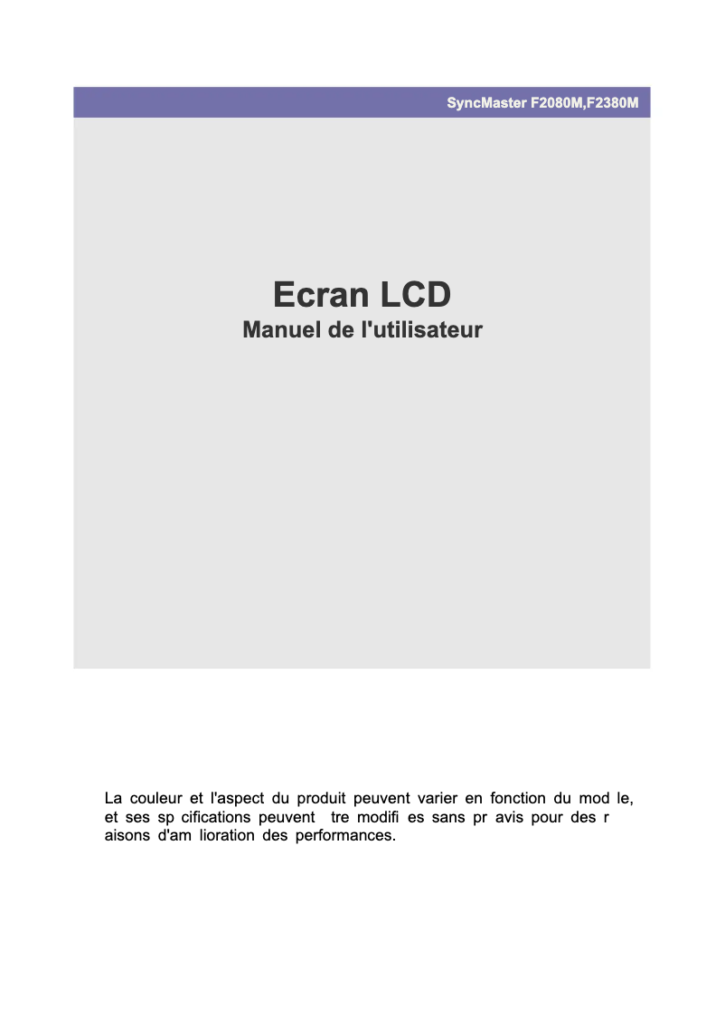 Page 1 de la notice Manuel utilisateur Samsung F2080M