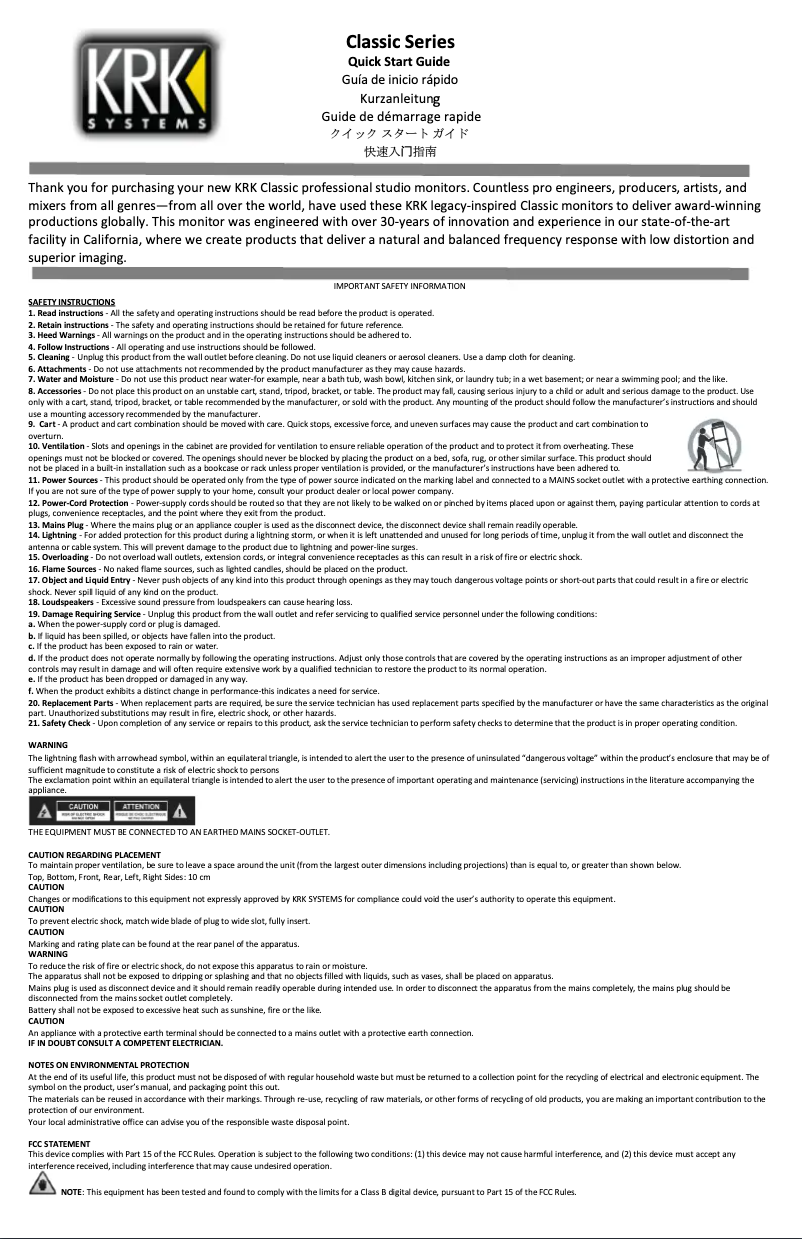Page 1 de la notice Manuel utilisateur KRK CL5G3PK1