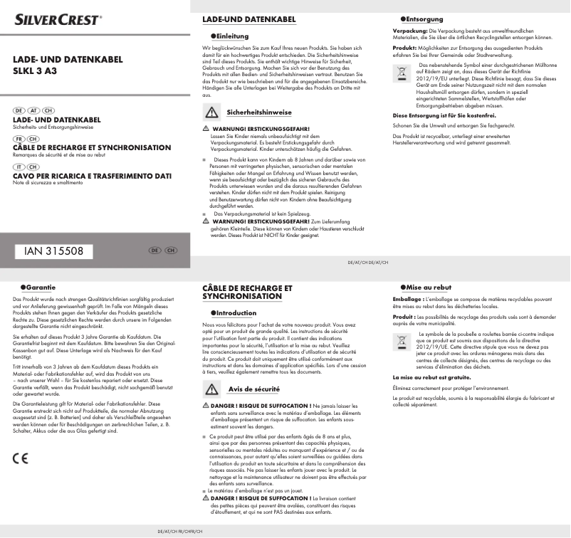 Page 1 de la notice Manuel utilisateur SilverCrest SLKL 3 A3