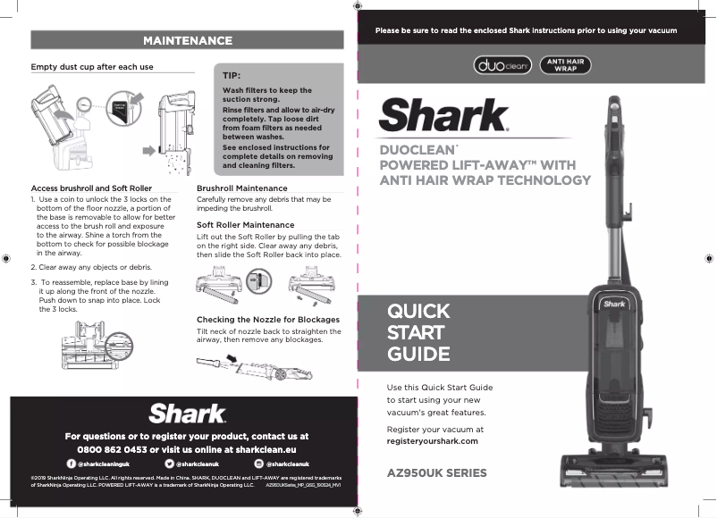 Page 1 de la notice Manuel utilisateur Shark DuoClean Powered Lift-Away AZ950UKT