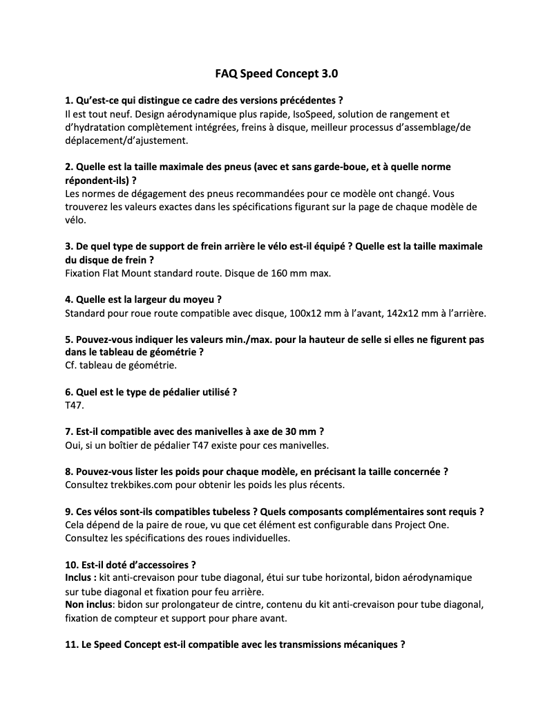 Page 1 de la notice FAQ Trek Speed Concept SLR 7