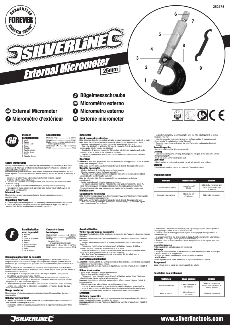 Page 1 de la notice Manuel utilisateur Silverline 282378