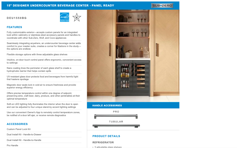 Page 1 de la notice Manuel utilisateur Sub-Zero DEU1550BG