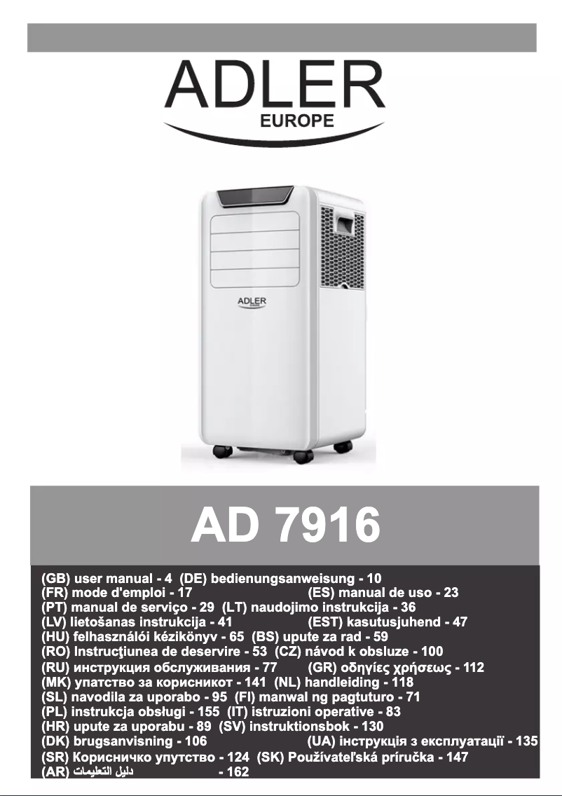 Page 1 de la notice Manuel utilisateur Adler AD 7916