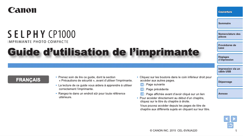 Page 1 de la notice Manuel utilisateur Canon Selphy CP1000