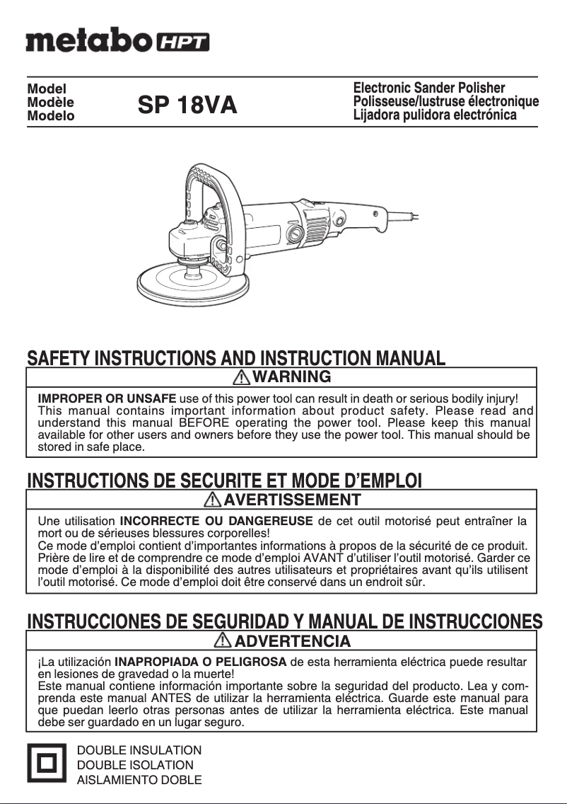 Page 1 de la notice Manuel utilisateur Metabo SP18VA