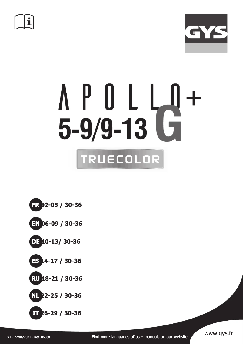 Page n°1 - Manuel utilisateur GYS LCD Apollo+ 5/9-9/13 G