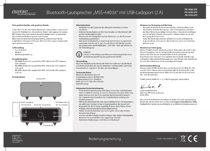 Page 1 de la notice Manuel utilisateur Auvisio MSS-440.bt