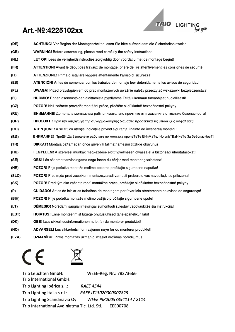 Page 1 de la notice Manuel utilisateur Trio Lighting Calgary 422510207