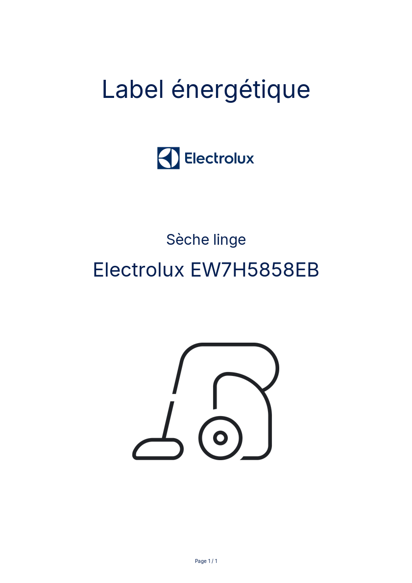Page n°1 - Label énergétique Electrolux EW7H5858EB