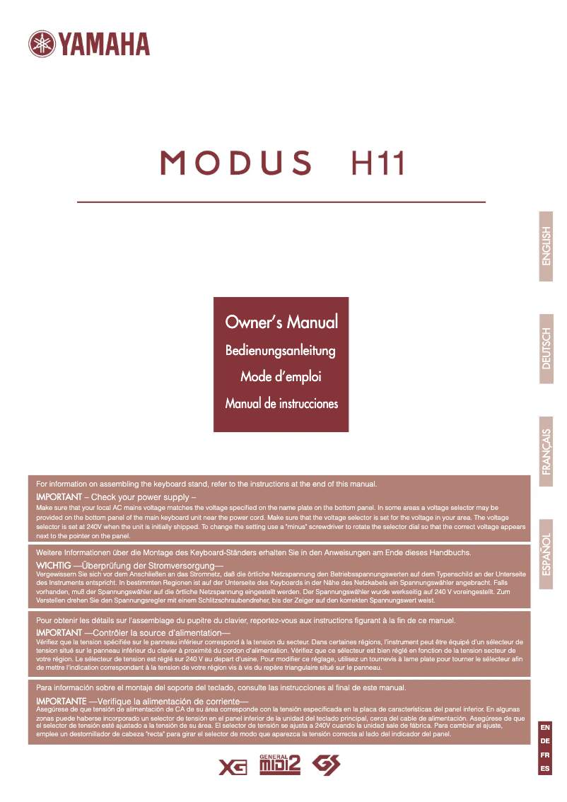 Page n°1 - Manuel utilisateur Yamaha Modus H11