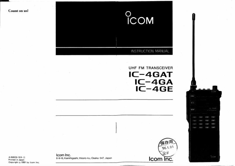 Page n°1 - Manuel utilisateur ICOM IC-4GAT