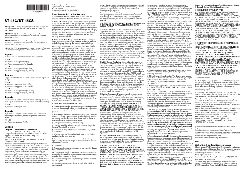 Image de la première page du manuel de l'appareil Moverio BT-45C